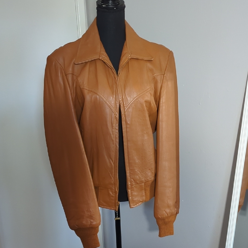 Schott NYC Women's Cognac Leather Bomber Jacket